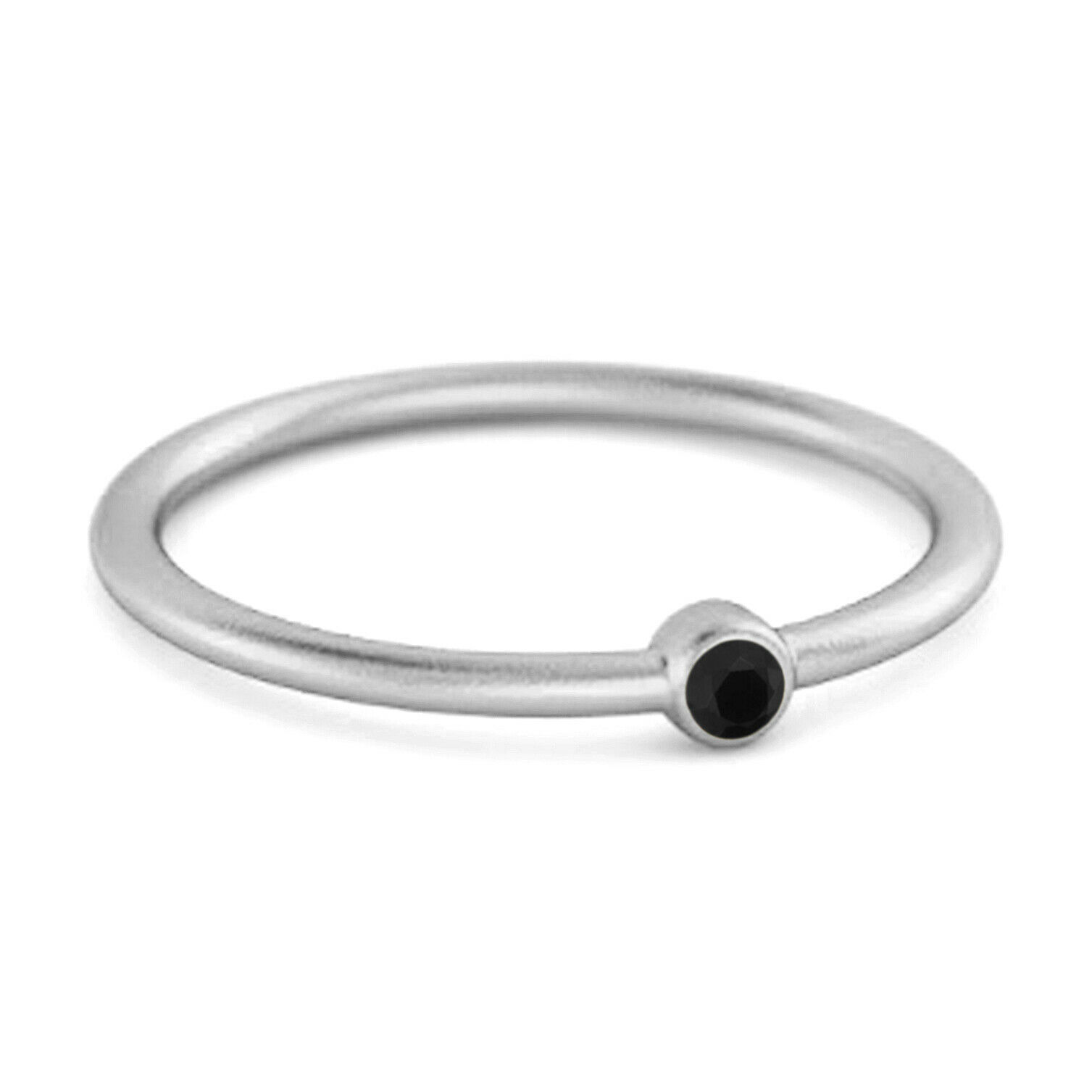 Solitaire 9k White Gold 0.1 Cts Black Spinel Stackable Tiny Ring