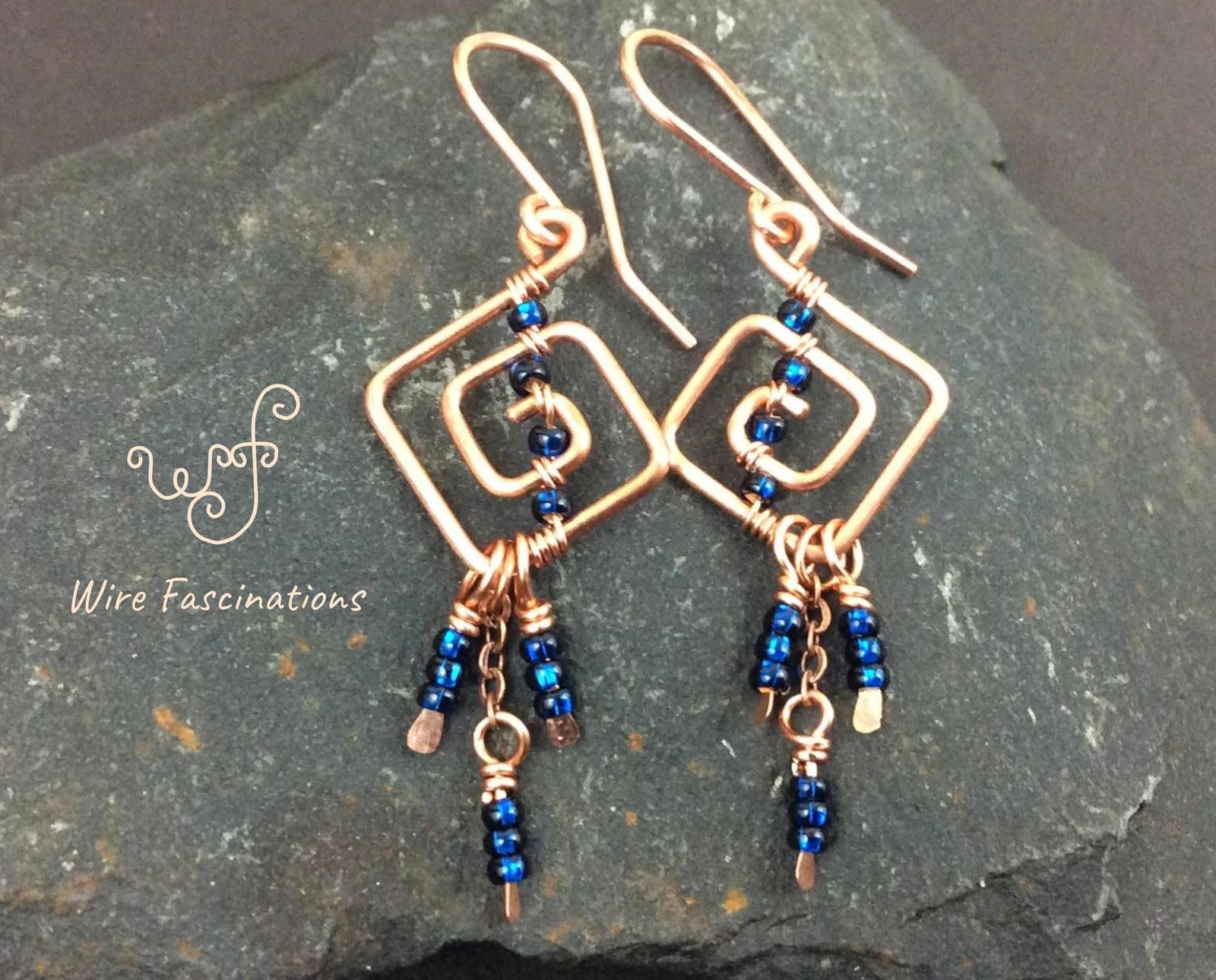 Copper spiral earrings Details about   Copper Earrings copper square earrings copper diamond 