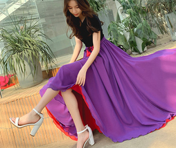 Women High Waist Floor Length Chiffon Skirt Purple Red Chiffon Bridesmaid Skirt  image 8