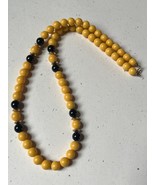 Vintage Sunny Yellow &amp; Black w Goldtone Spacer Plastic Bead Necklace – 2... - $11.29