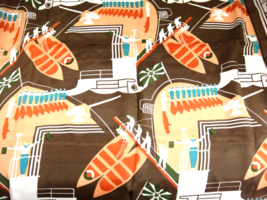 Mulmangcho Scarf Brown Coral Turquoise 29&quot; Square Stylized Ship Sailors - $13.36