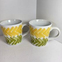 Crate &amp; Barrel  Coffee Mug Cup 16oz  Set of 2 Paint Brush Stroke Green Y... - $18.46