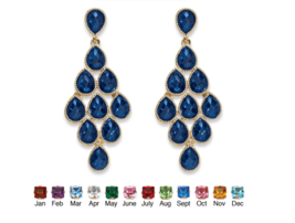 Simulated Birthstone Pear Chandelier Earrings September Sapphire Gold Tone - $75.99