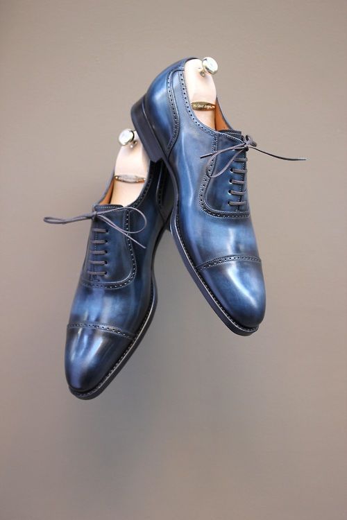 Handmade Leather Blue Patina Toe Cap Oxfords for Men Custom Made Shoes ...