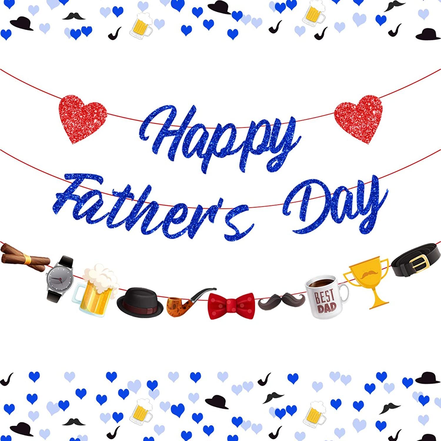 Happy Father'S Day Banner Fathers Day Party Decorations Blue Glitter B