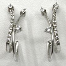 SOLID 18K WHITE GOLD PENDANT EARRINGS WITH CUBIC ZIRCONIA, DROP, DOUBLE WAVE image 3