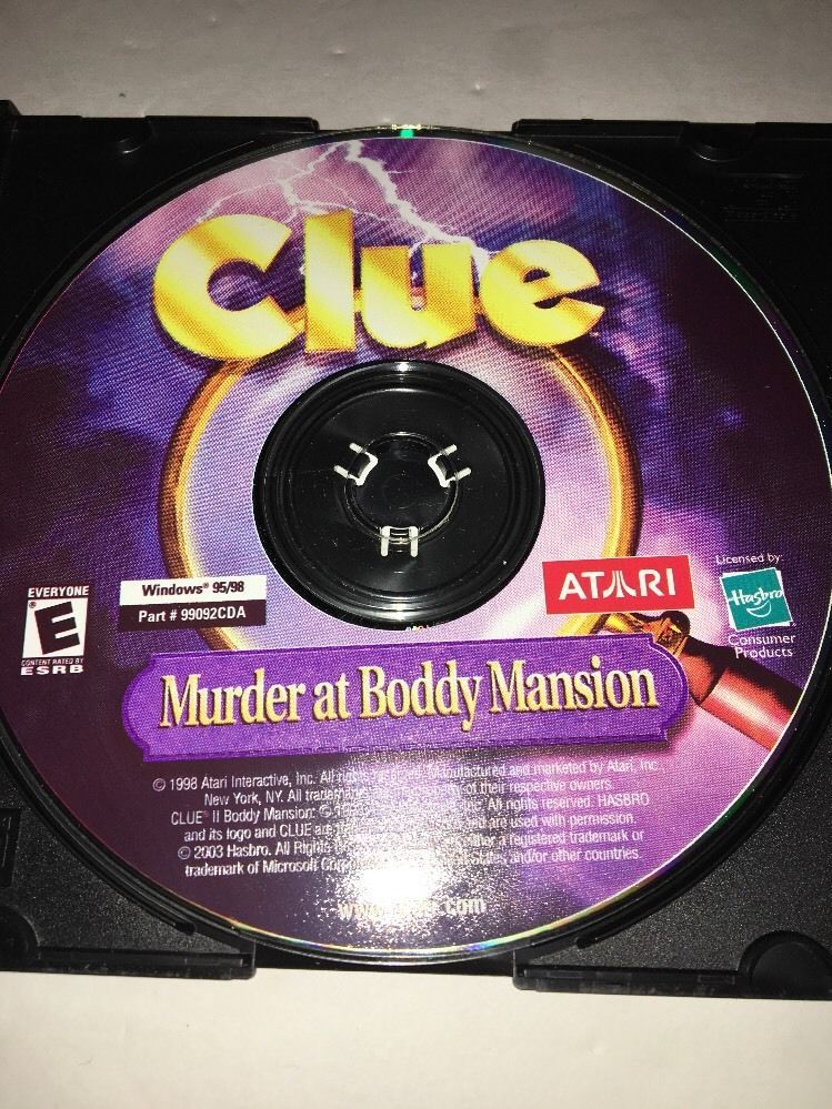 Clue Murder At Boddy Mansion PC CDROM Hasbro EAI 1998 game for
