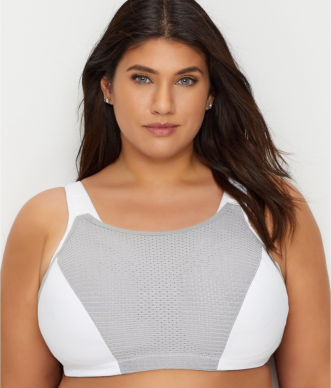 GLAMORISE Grey/White Custom Control Sports Bra, US 36L, UK 36HH, NWOT