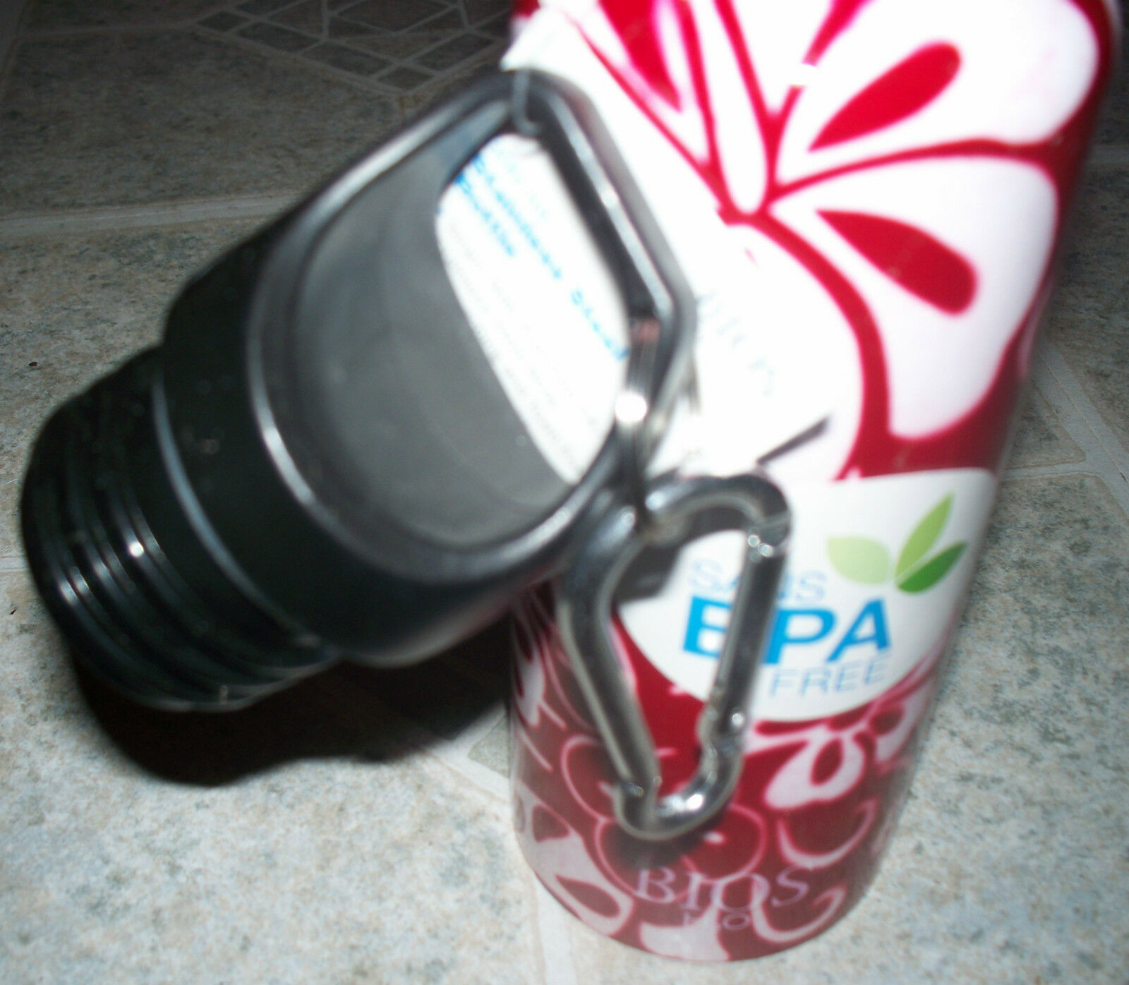 BIOS H2O Stainless Steel WATER BOTTLE BPA Free 20 oz / 600 mL RED/FLORAL Bicycle Accessories