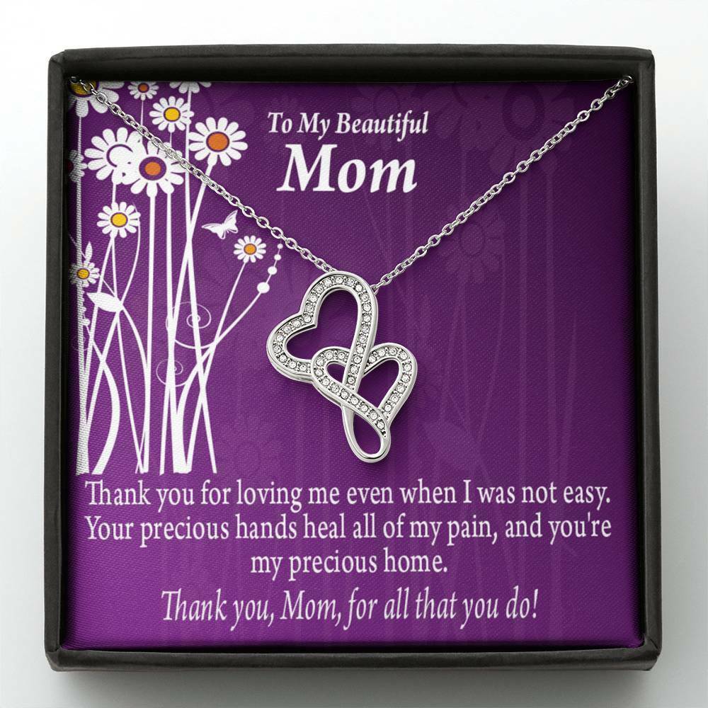 Mom Thank You Double Heart Necklace Message Card From Son Daughter