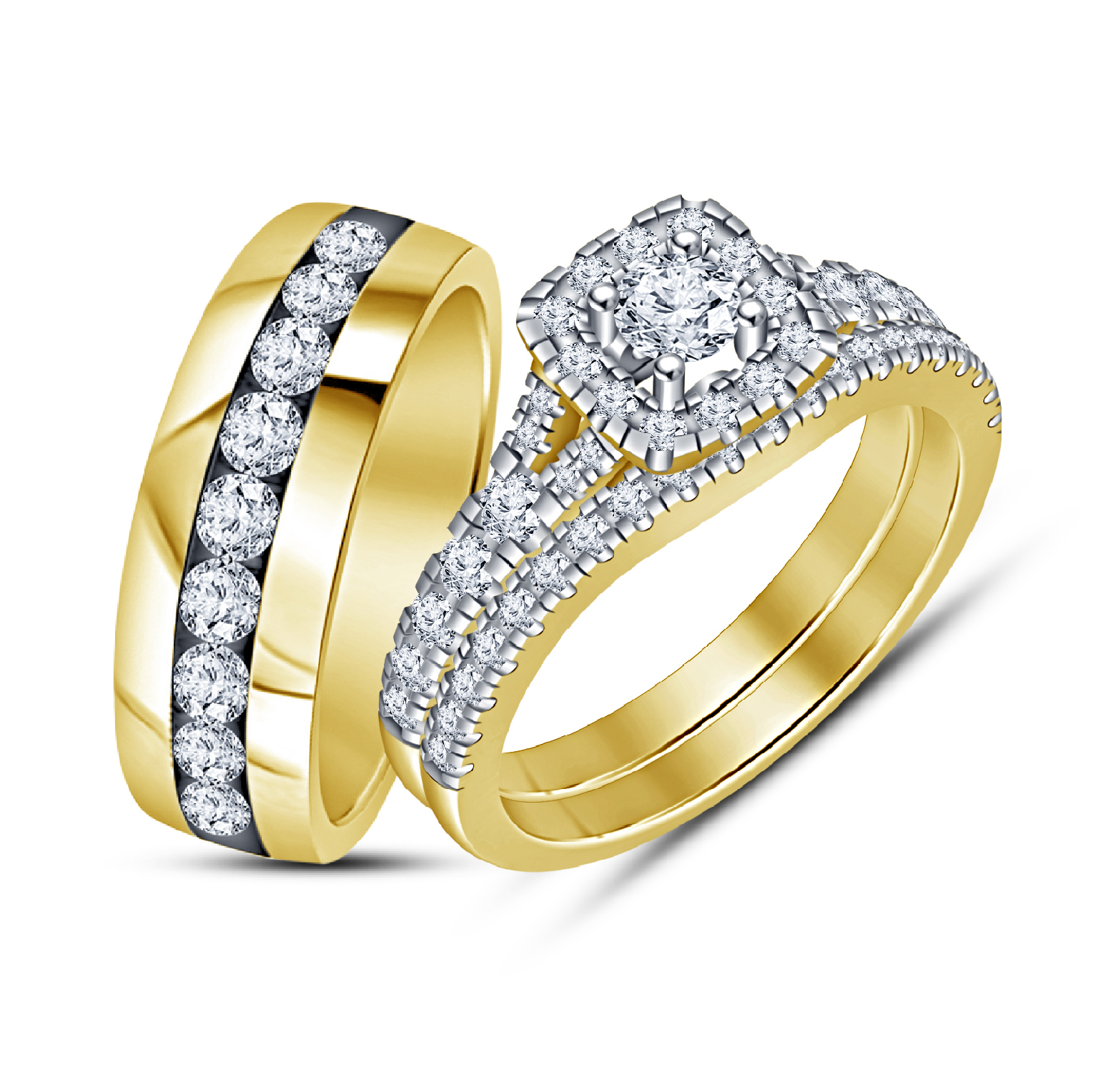 Gents Band Ring Womens Engagement Ring Yellow Gold Fn 925 Silver Trio ...