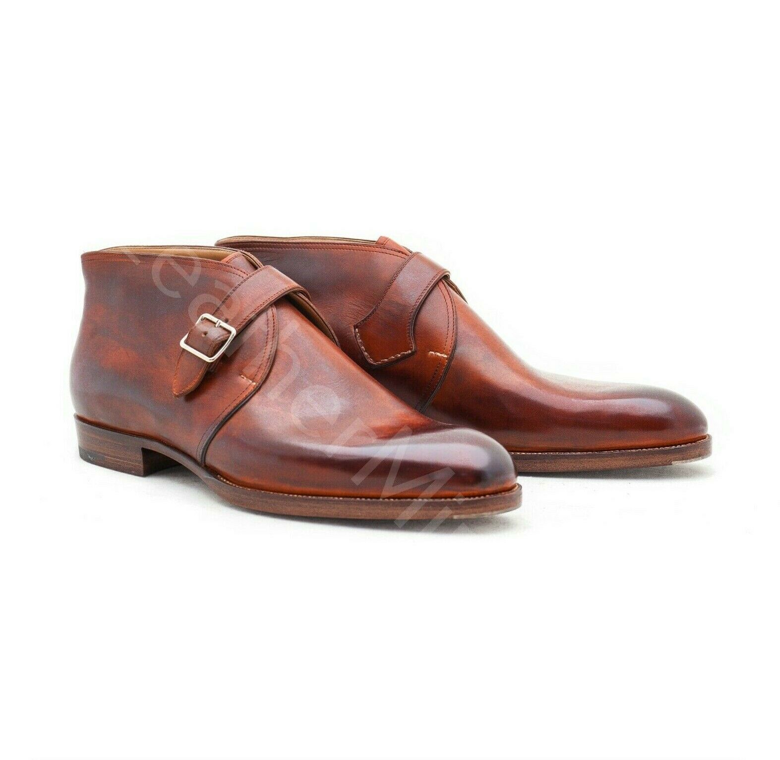 Men's Handmade Formal Monk Strap Dress Boots, Ankle High Dress Boots