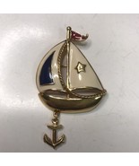 Vintage Avon Sailboat Articulated Anchor Enamel Brooch with Gold Tone - $9.50