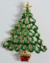Gold Tone Ornaments Christmas Tree Star Red Stand Vintage Brooch Pin - $12.99
