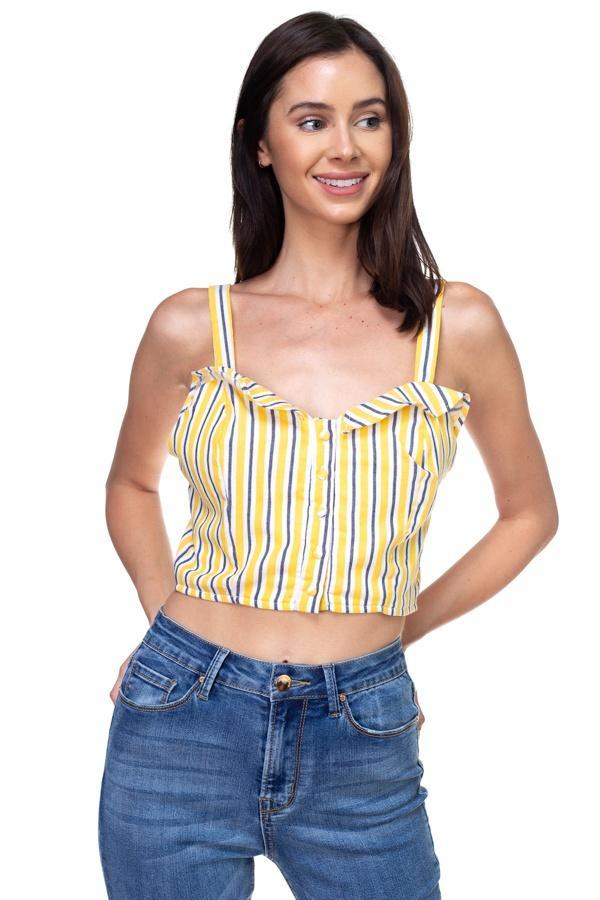 Stripe Button Down Cropped Top - Tops