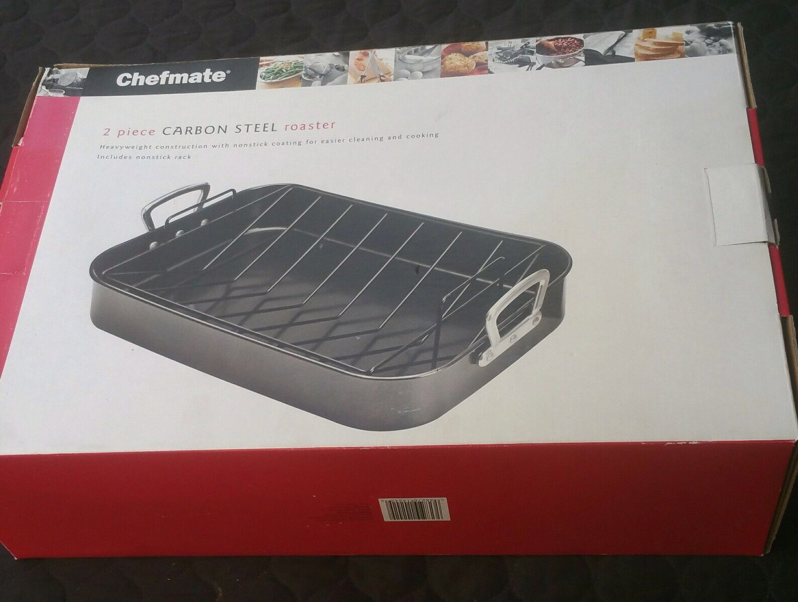 Chefmate Roasting Pan Roaster Carbon Steel Rack 2 Piece NIB Cookware