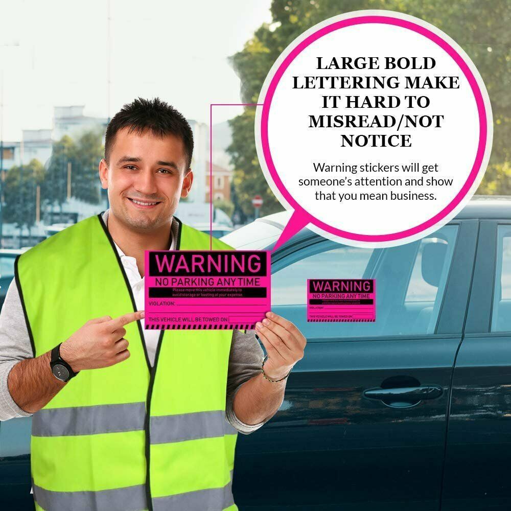 Towing Stickers for Cars (Fluorescent Pink) - 100 Warning No Parking ...