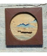 WOOD 3-D CARVED WALL PORTRAIT BROWN 7-3/4&quot; SQUARE WALL HANGING BLUE CLOU... - $9.96