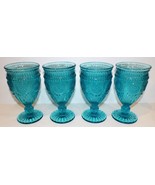 LOVELY SET OF 4 PIONEER WOMAN GLASS ADELINE TURQUOISE 6 1/2&quot; WATER GOBLETS - $44.54