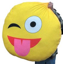 Giant Stuffed Emoji Pillow 44 inch Smiley Face Tongue Out Licking Lips Pillow - $197.11