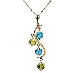 Galaxy Gold GG 14k 16 Yellow Gold Necklace with Curved Peridot and Blue Topaz P