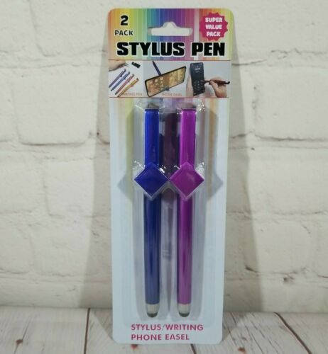 New Stylus Pen 2 Pack Stylus/Writing/Phone Easel Blue/Purple Deluxe Cool Colors