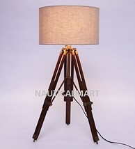 NAUTICALMART- NATURAL WOOD AND BEIGE COLOR TRIPOD TABLE LAMP