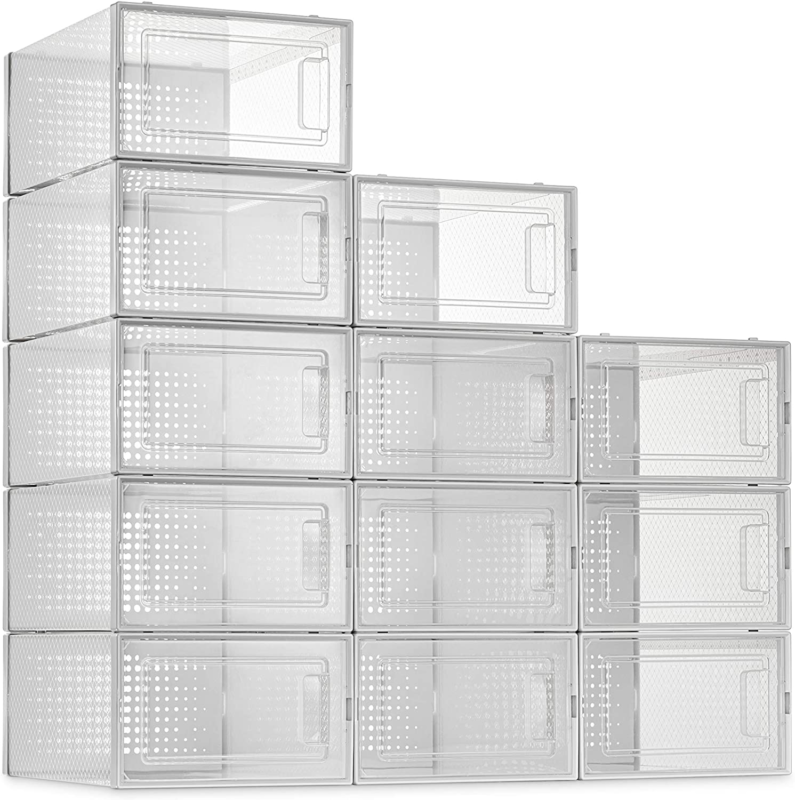 12 Pack Shoe Storage Boxes Clear Plastic Stackable Holder Containers NEW