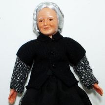Dressed Vict. Granny Doll 11 1357 Blk Cardigan Caco Flexible Dollhouse M... - $39.14