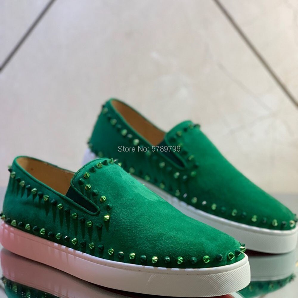 Low Cut Red Bottom Green Suede Leather Sports Shoes Men Casual Flats Loafers Cir