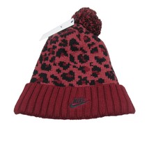 Nike Sportwear Burgundy Red Leopard Womens Pom Beanie One Size NEW DM8403-690 - $29.65