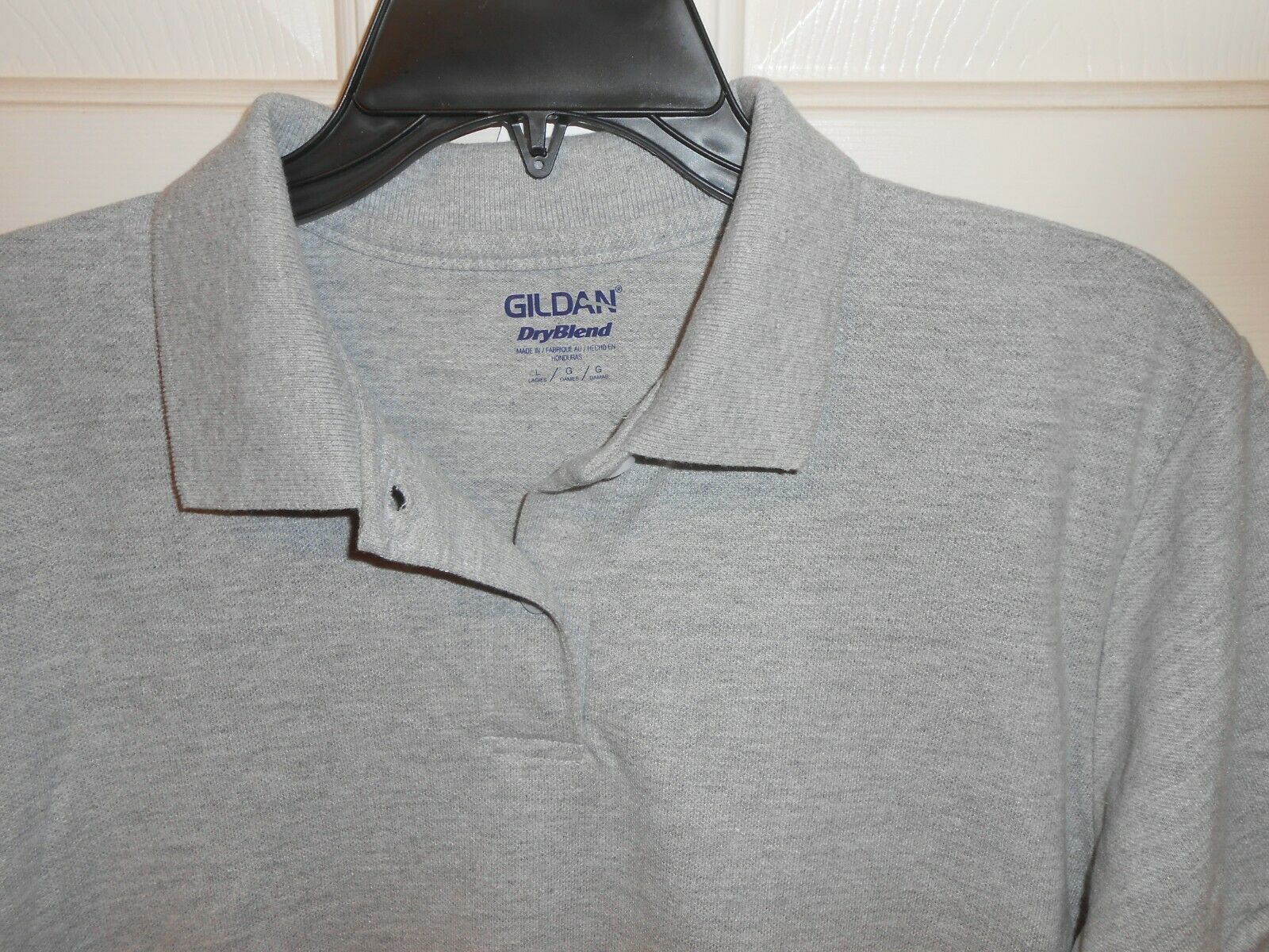 New Women's Gildan Dry Blend Gray polo shirt size Large cute golf polo