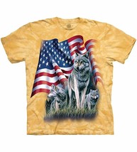 The Mountain Shirt Mens / Womens 3 Wolves Standing American Flag Yellow Size XL - $13.88