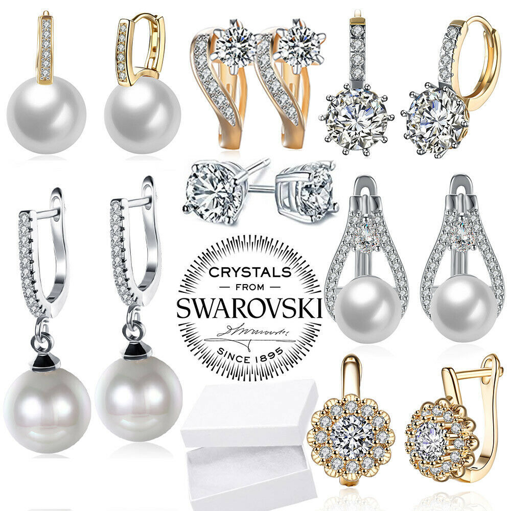2Pcs Mens Women Crystal Silver Ear Hoop Stud Huggies Earrings Jewelry