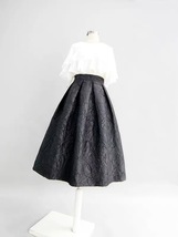 Women Black A-line Midi Skirt Outfit Plus Size High Waist Party Skirt  image 3