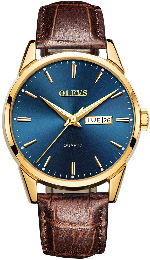 Mens Watch Blue Face Brown Band,Men's Luxury Date Calendar Wrist