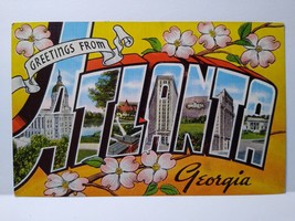 Greetings From Atlanta Georgia Large Big Letter Linen City Postcard Unus... - $10.40