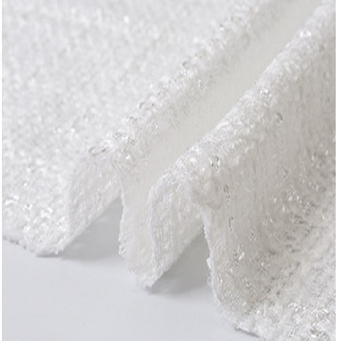 BY THE YARD - HIGH QUALITY OFF-WHITE SILVER THREAD POLYSTER TWEED FABRIC W-55