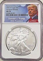 2022-W $1 Burnished American Silver Eagle NGC MS70 ADVANCE RELEASES - TRUMP  image 1
