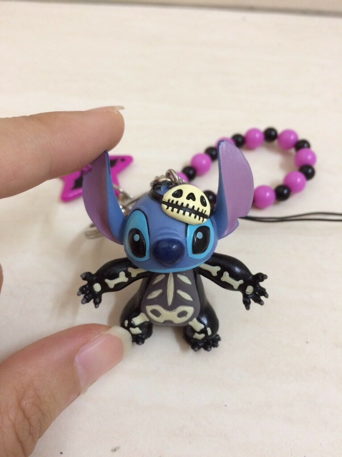 Disney Lilo Stitch Dressed as Skeleton Keychain Strap. Halloween Theme