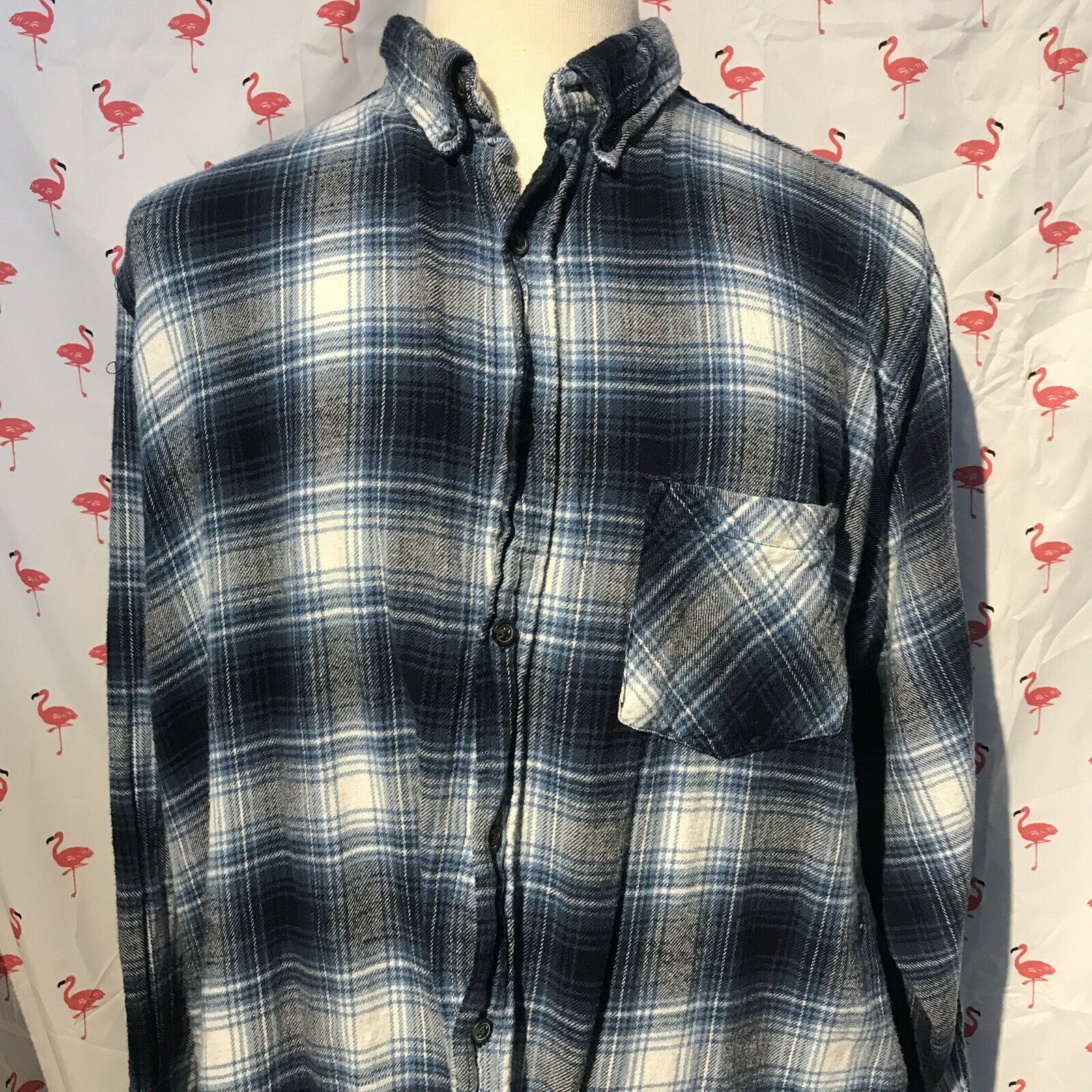 Jackson Hole Flannel Men XL Blue Plaid Soft Cotton Button Up Shirt ...