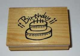 Birthday Cake Rubber Stamp Candles Two Layer Wood Mounted  - $4.16
