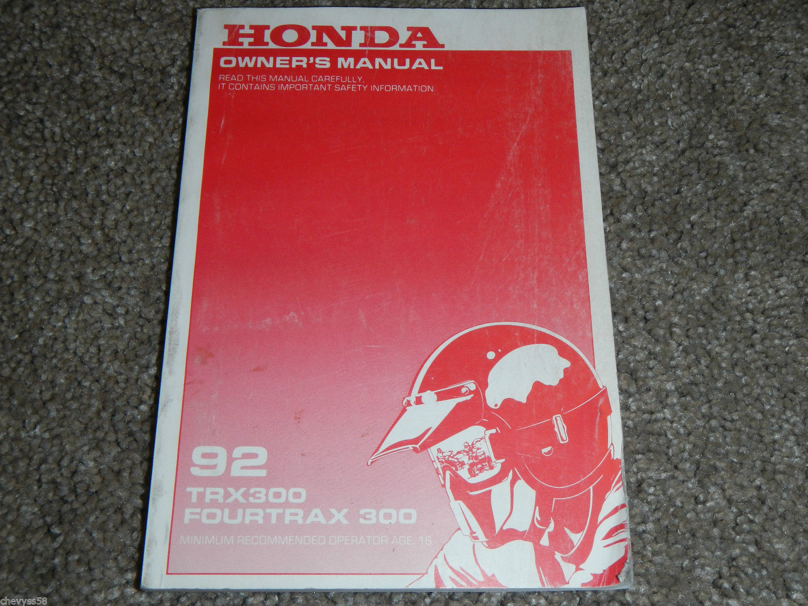 1992 92 HONDA TRX300 TRX 300 FOURTRAX OWNER OWNERS OWNER'S MANUAL