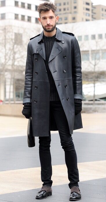 Image of MEN LEATHER COAT WINTER LONG LEATHER COAT GENUINE REAL LEATHER TRENCH COAT-UK24