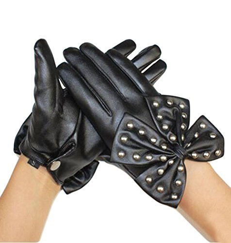 Best Selling Women's Winter Warm Black Leather Gloves-12
