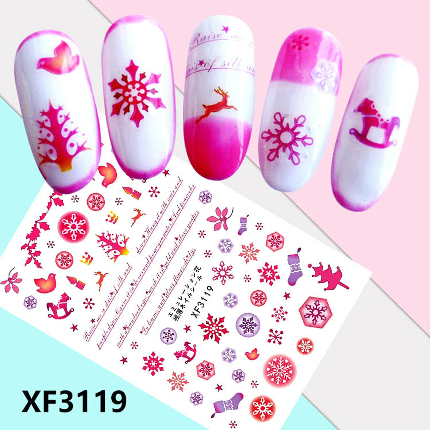 Nail Art 3D Decal Stickers deer snowflake candle crown Christmas tree XF3119
