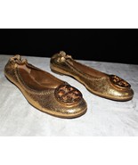 Tory Burch Gold Reva Metallic Logo Ballet Slippers Flats Size 8M - $95.00