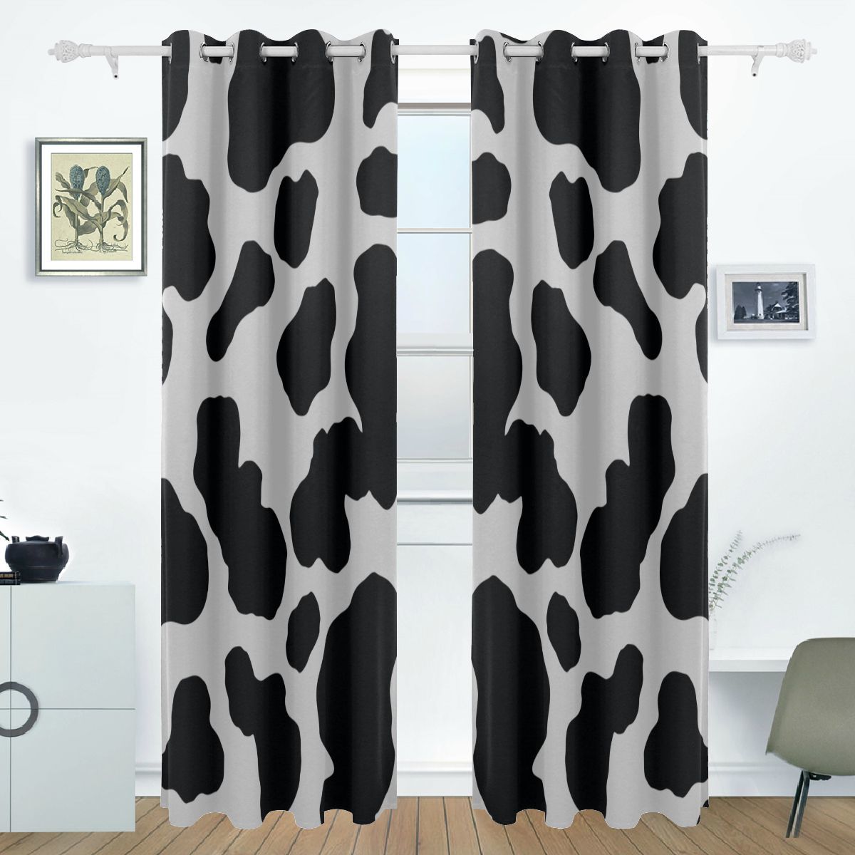 Blackout Living Room Curtains Black And White Cow Print Print Window Curtains Fo - Window