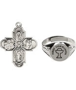 4-Way Medal with an adjustable ring - First Communion Silver Plated Set - $39.99