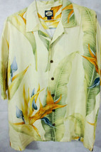 Gorgeous TOMMY BAHAMA Pale Yellow w/Large Gold Floral Linen Hawaiian Shi... - £22.56 GBP